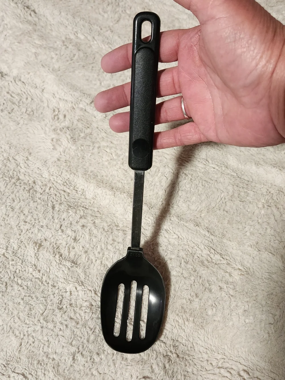 Vintage Ekco Black Nylon Slotted Spoon Utensil Stainless Steel Handle 12